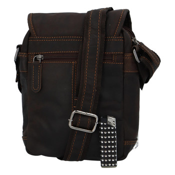 Pánská kožená crossbody taška tmavě hnědá - Greenwood Vamos
