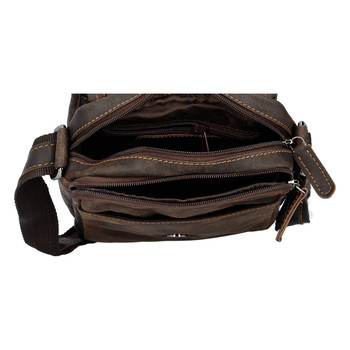 Pánská kožená crossbody taška tmavě hnědá - Greenwood Vamos