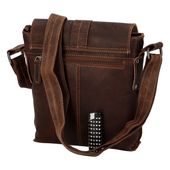 Pánská kožená crossbody taška khaki - Greenwood Chester