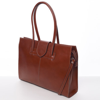 Elegantní a módní dámská kožená kabelka světle hnědá - ItalY Alison