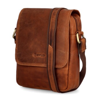 Pánská kožená crossbody/taška koňaková hladká - Diviley Harys