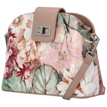 Dámská kožená crossbody kabelka starorůžová/květy - Delami Brokyllon