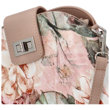 Dámská kožená crossbody kabelka starorůžová/květy - Delami Brokyllon