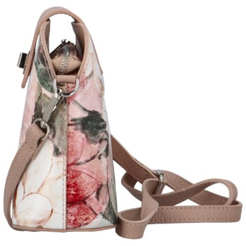 Dámská kožená crossbody kabelka starorůžová/květy - Delami Brokyllon