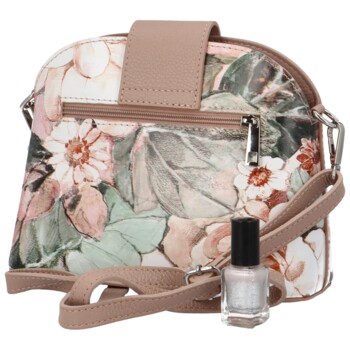 Dámská kožená crossbody kabelka starorůžová/květy - Delami Brokyllon