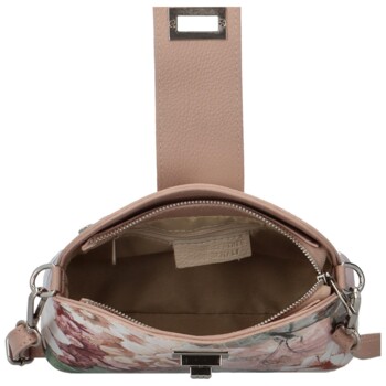 Dámská kožená crossbody kabelka starorůžová/květy - Delami Brokyllon