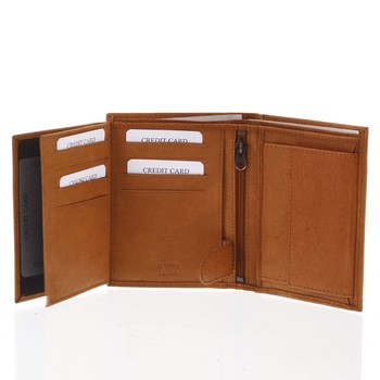 Pánská pevná kožená peněženka koňaková - Diviley Kainat