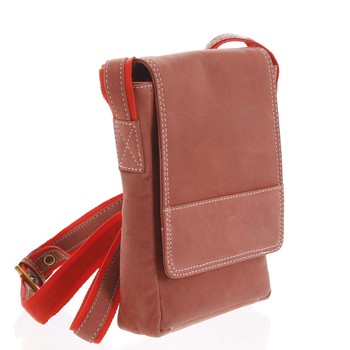 Kožená pánská crossbody taška na doklady červená broušená 0213